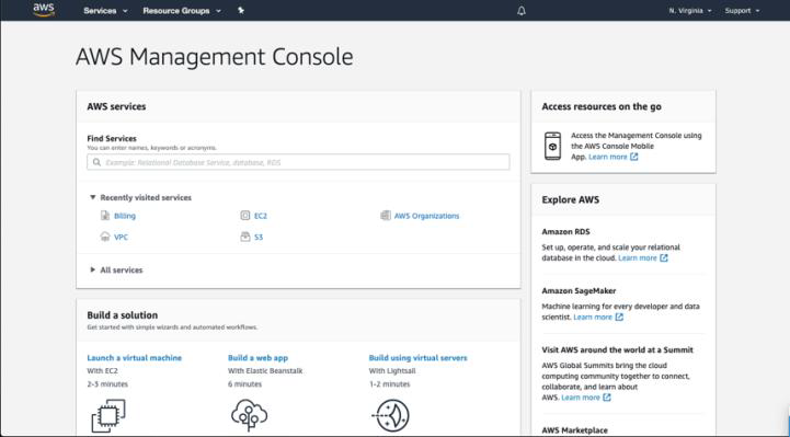 AWS Management Console landing page