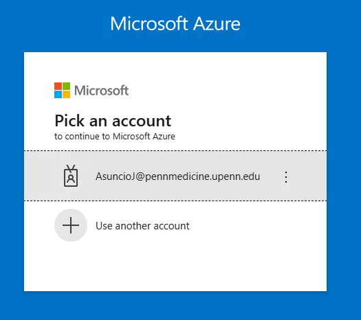 Microsoft Azure 'Pick an account' with staff email