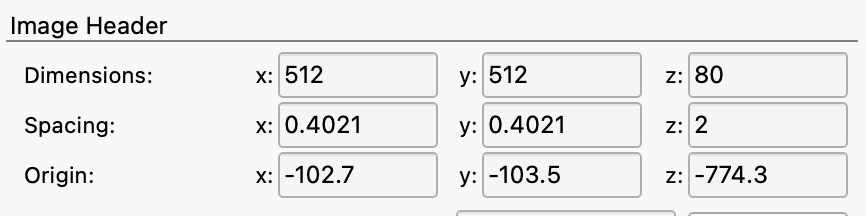 Image header dimensions/spacing/origin fields