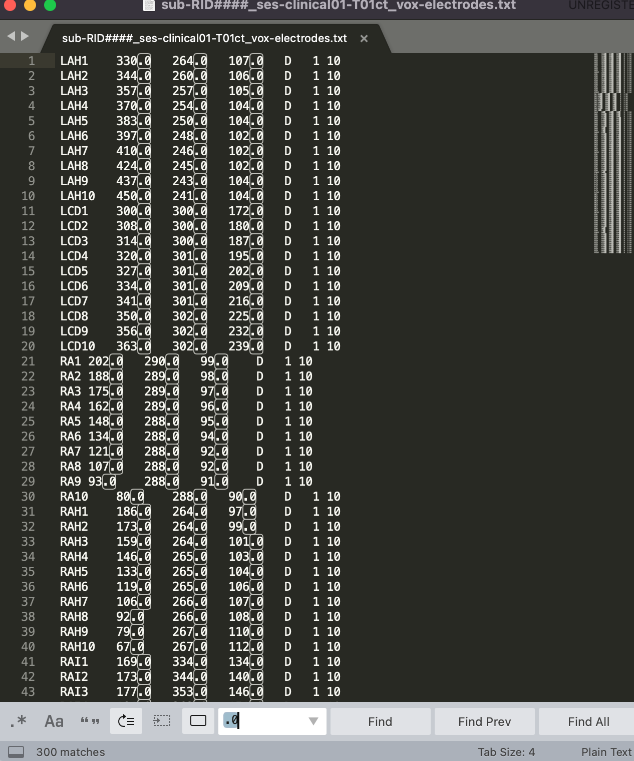 Electrode voxel coordinate text file, sub-RID#### placeholder name