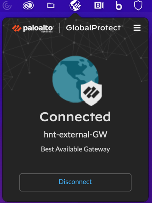 GlobalProtect VPN connected status (hnt-external-GW)