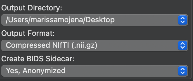dcm2niix output options; staff home path /Users/marissamojena