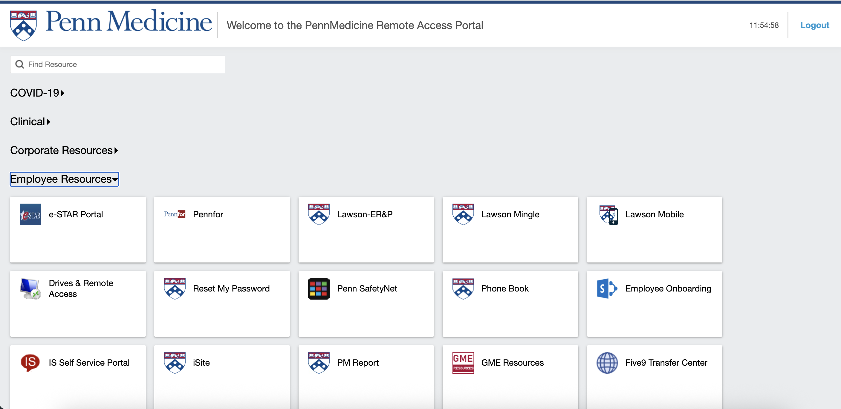 PennMedicine Remote Access Portal employee resources tiles
