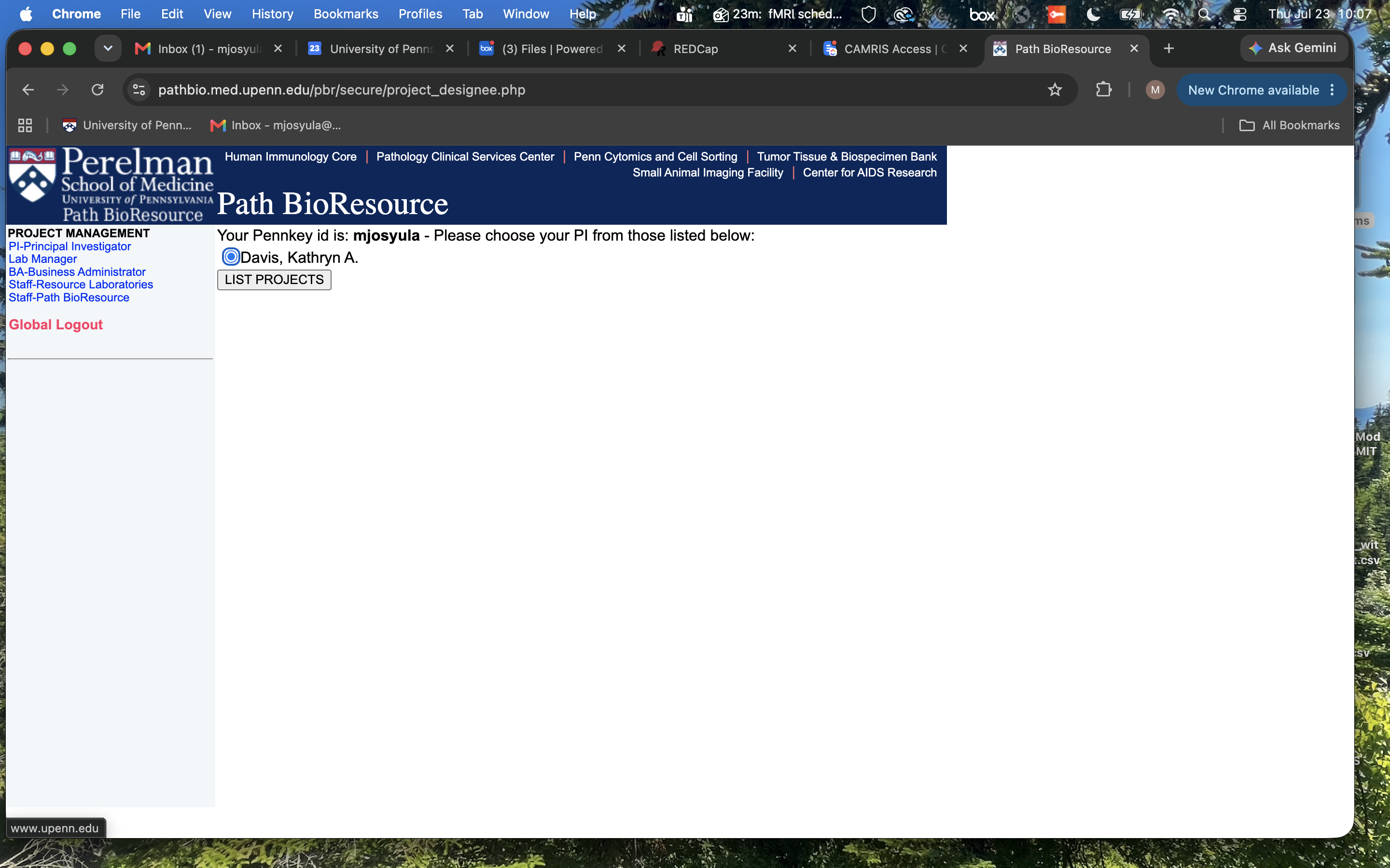 Path BioResource choose-your-PI page, staff pennkey only